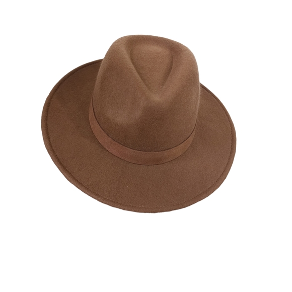 Nine West Plain Pinched Fedora Wide Brim Brown Hat - Picture 4 of 6